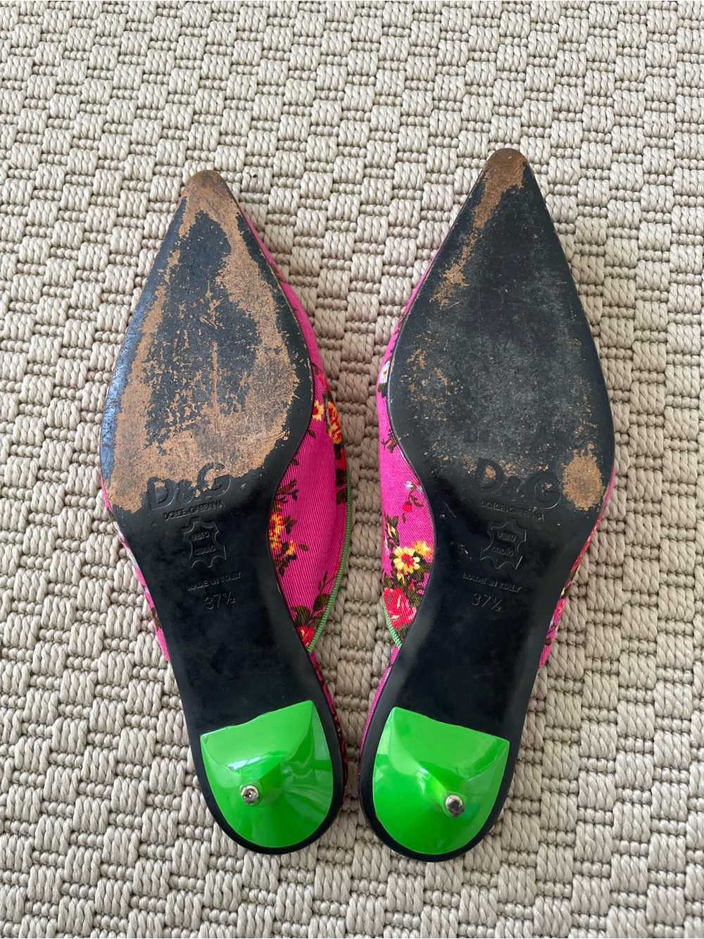 D&G Pink Floral Pointed-Toe Mules with Green Heel vintage - Picture 5 of 10